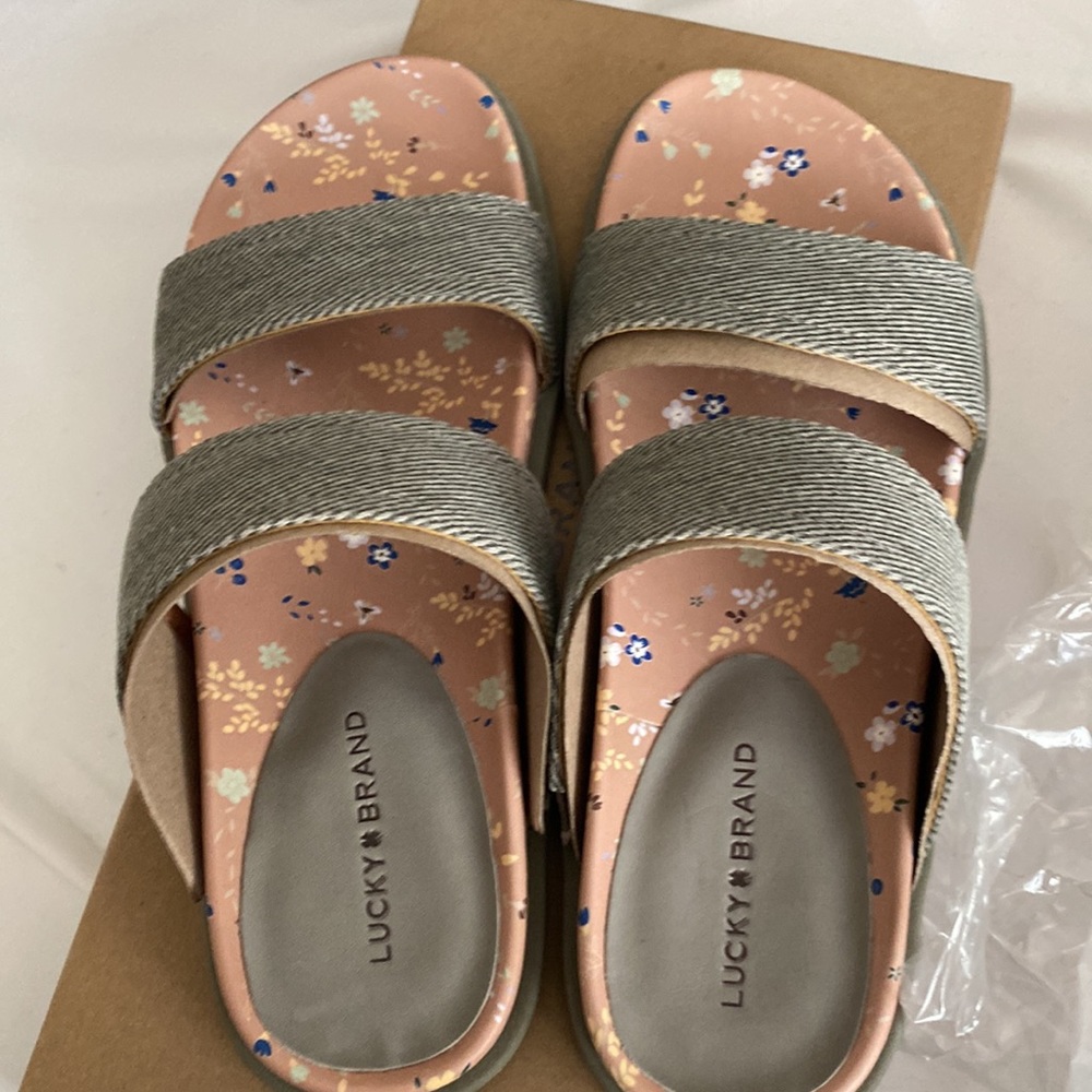 Brand new in box!  Lucky Brand Light Seagrass Washed Twill Sandal